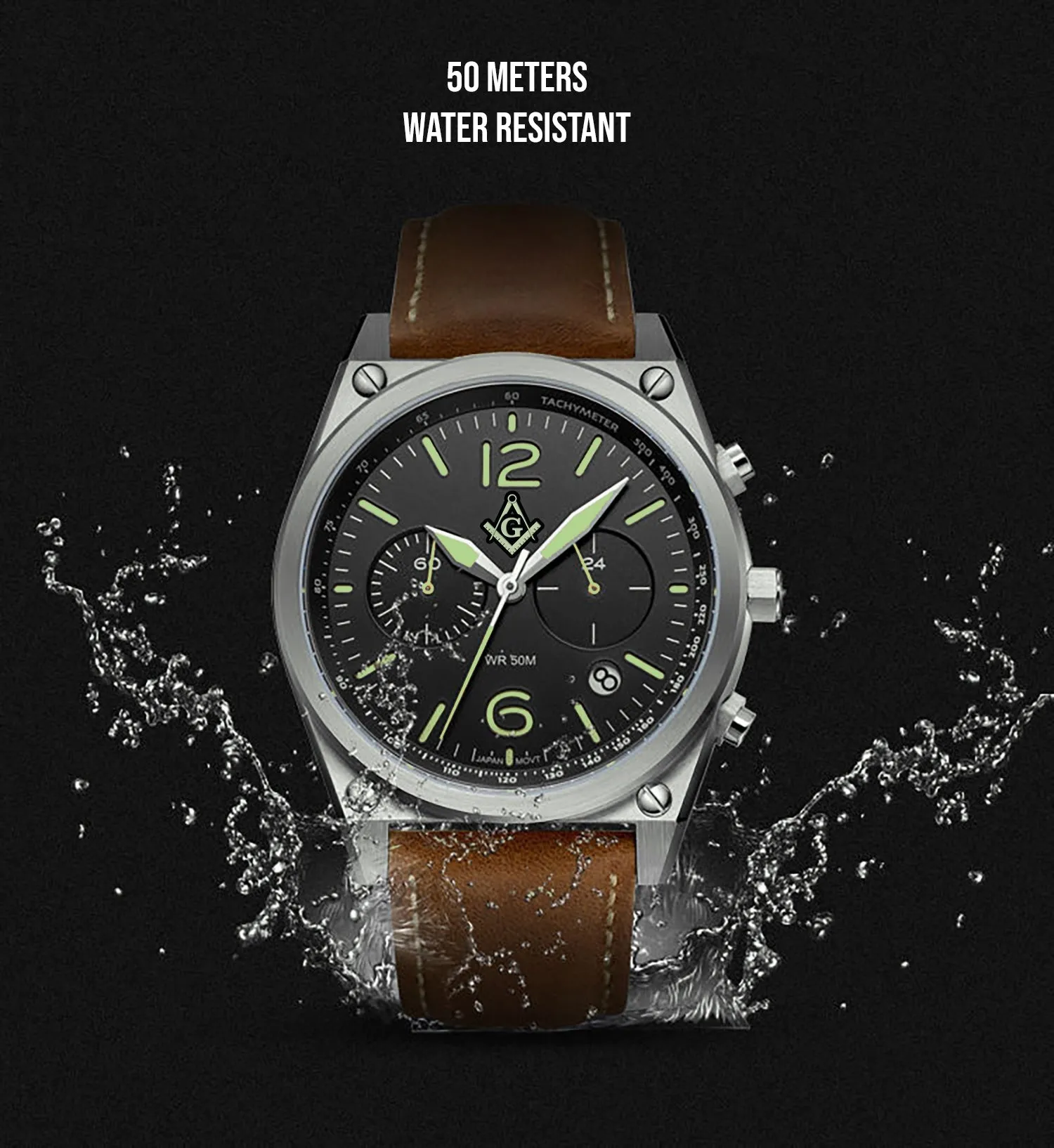 New Men's Stainless Steel Master Mason Masonic Chronograph Watch, 44mm